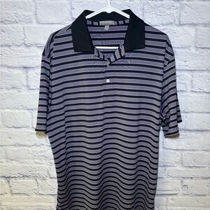 Peter Millar Summer Comfort Polo Shirt Stretch Jersey Black/Purple Stripes Large